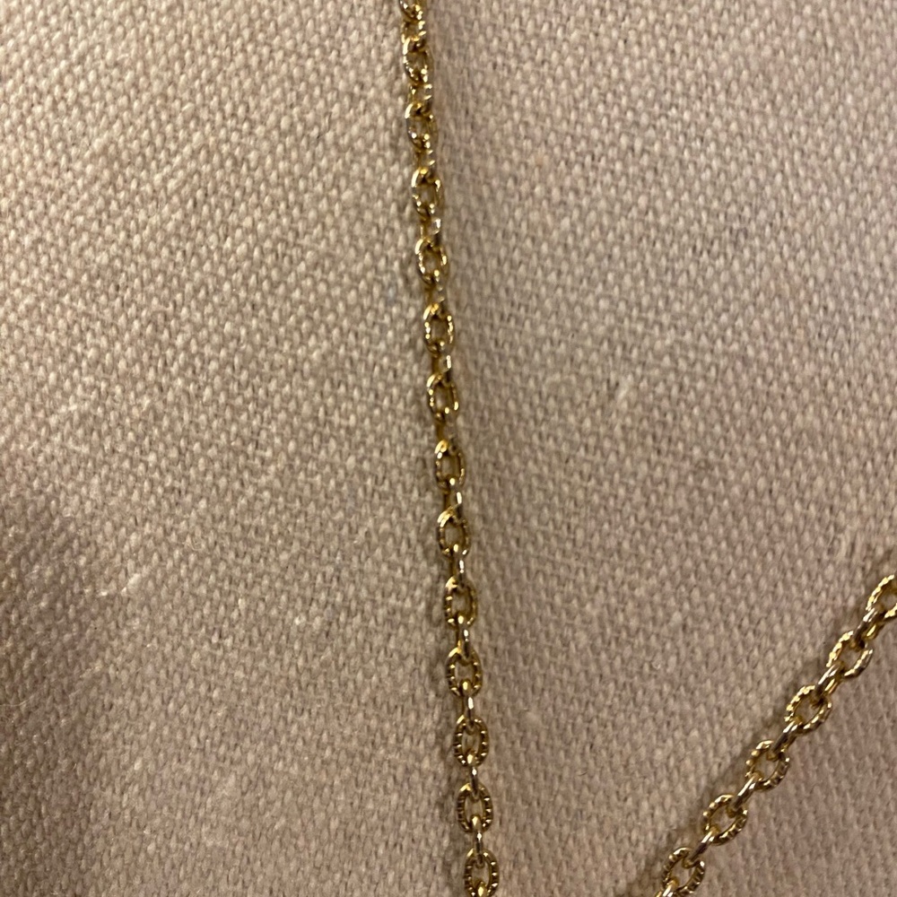 Gold Tone Oval Pendant Necklace with Textured Center - Picture 3 of 8